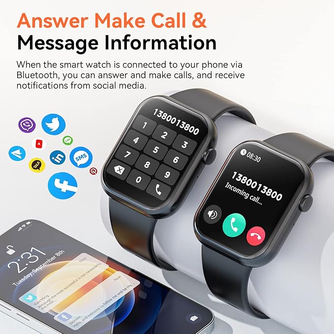 Hwagol Smart Watch (Answer/Make Call) 1.85inch Fitness Tracker, DIY Dials/Pedometer/Calories/Multiple Sport Modes/Voice Assistant, Smart Watches for Men Women Android iOS Phones