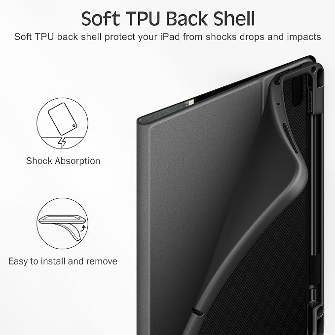 KingBlanc for iPad Air 11-inch Case M3 (2025) / M2 (2024), iPad Air 5th/4th Generation (2022/2020, 10.9") with Pencil Holder, Vegan Leather Stand Cover, Auto Sleep Wake, Viewing/Typing Angle, Black