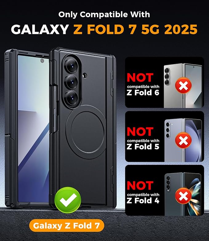 for Samsung Galaxy Z-Fold-7 Case: Magnetic Shockproof Rugged [Dual-Stand] [Hinge Protection] [Fit for Magsafe] [Anti Spy] Soft Matte Armor Protective Cover for ZFold 7 5G 2025 (Black)