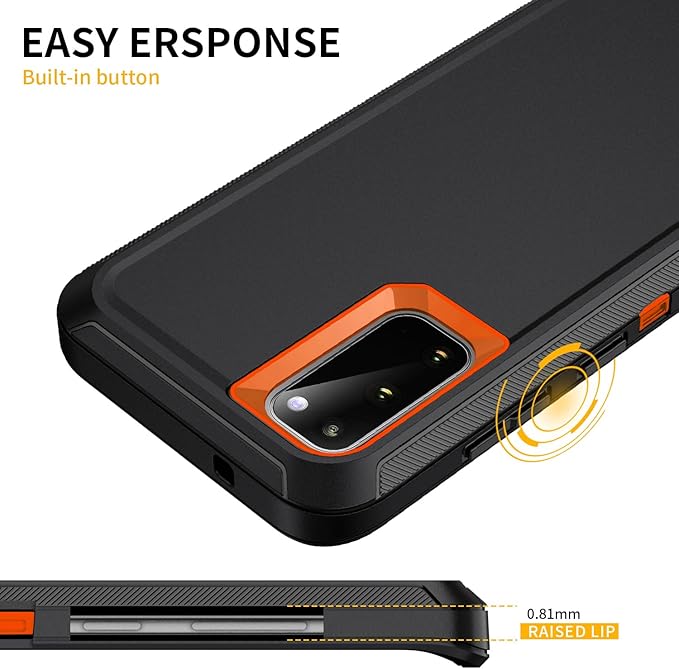 for Galaxy S20 FE 5g Case,Shockproof Dropproof Dustproof 3-Layer Full Body Protection Rugged Heavy Duty High Impact Hard Cover Case for Galaxy S20 FE 6.5 inch,Black/Orange