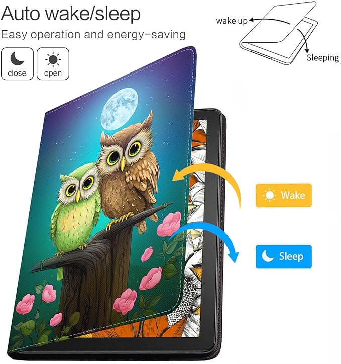 Case for Samsung Galaxy Tab A9 Plus 11 Inch 2023 Model (SM-X210/X216/X218), Slim Lightweight PU Leather Stand Cover with Auto Wake/Sleep, Owl