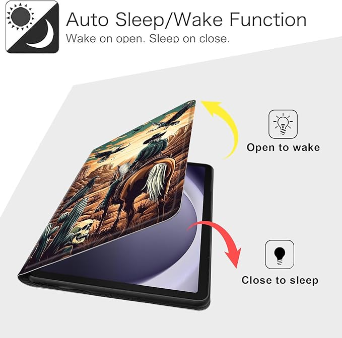 Case for Samsung Galaxy Tab A9 8.7-Inch 2023, Slim PU Leather Stand Cover with Auto Wake/Sleep, Multi-Angle Viewing & Shockproof, Cowboy on Horseback