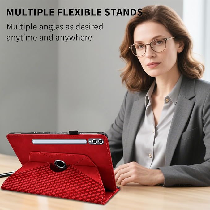 Case for Samsung Galaxy Tab S10 Plus 2024/ S9 FE Plus 5G 12.4 Inch 2023 with Pocket 360° Rotating Multi-Angle Stand Cover Auto Wake/Sleep PU Leather Business Folio Protective Cases, Red