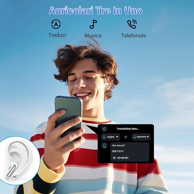 AI Translation Earbuds Real Time with Audio and Video Calls, 164 Language/7 Translation Modes Translator Earbuds Bluetooth 5.4 with APP, 48H AI Ear Buds Translator Device for Business/Learning/Travel