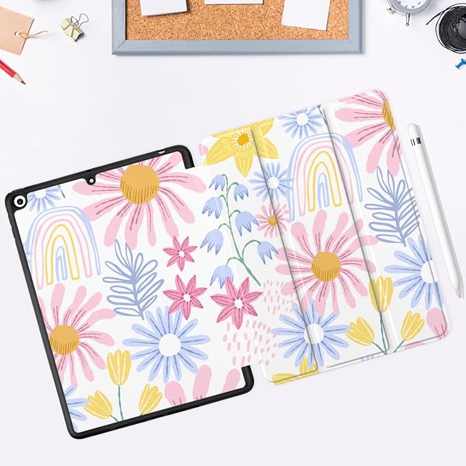 DONGKE Case Compatible with iPad 10.2 Inch 2021 2020 2019 iPad 9th/8th/7th Generation with Pencil Holder, Slim Stand Protective Case with Soft TPU Back, Auto Sleep/Wake Cover, Colorful Florals