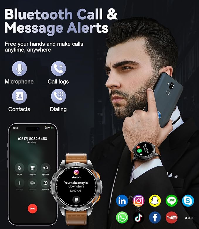 GPS Smart Watches for Men,1.43" AMOLED Fitness Tracker with LED Flashlight/Compass/530mAh Battery, Heart Rate/SpO2/Sleep Monitor 5ATM Outdoor Sports Smartwatch for Android iOS,100+Sport Modes