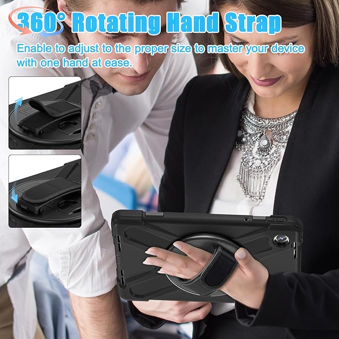 TSQQST Case for Lenovo Tab M11 (TB330FU/TB330XU) with Rotating Stand+Hand Strap | Military Grade Heavy Duty Rugged Protective Case for Tab K11 LTE 2024/ Lenovo Xiaoxin Pad 2024 (TB331FC) | Black