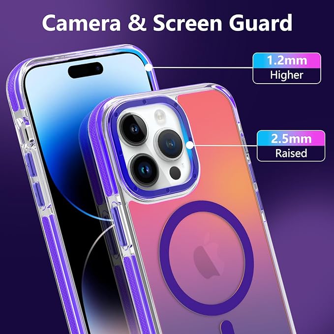 MOWIME Magnetic Case for iPhone 14 Pro Max [Compatible with Magsafe] [Cute Fashion Fluorescent Design] [1 Screen Protector] Slim Translucent Matte Case for iPhone 14 Pro Max 6.7" 2022, Purple