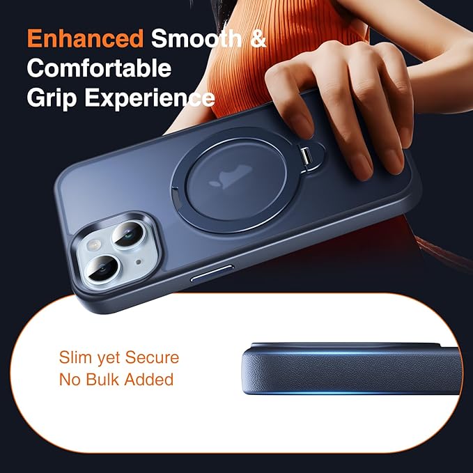 360° O-Ring MagStander for iPhone 13 Case, iPhone 14 Case with Magnetic Stand Ring Holder [Compatible with MagSafe][15FT Military Shockproof] Kickstand iPhone 13/14 Phone Cover Matte Blue