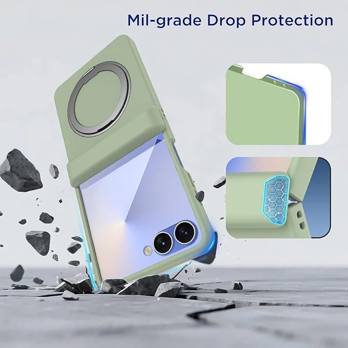 Case for Samsung Galaxy Z Flip 7 with Hinge Protection, Compatible with Magsafe, Built-in Kickstand, Shockproof Rugged Slim Phone Case for Galaxy Z Flip 7 2025 (Light Green)