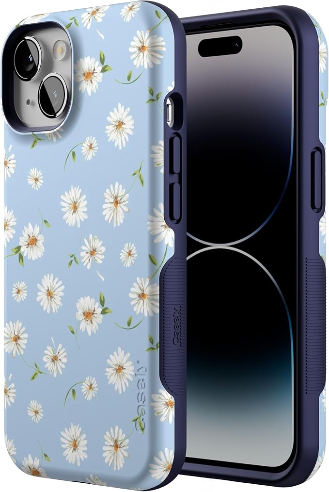 Casely iPhone 14 Case | Daisy Daydream | Baby Blue Floral | Compatible with MagSafe | Bold Protective Design