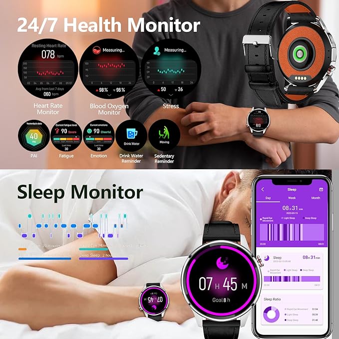 Smart Watch for Men Built-in GPS, 1.46" AI Smartwatch with Health Monitor for Android Phones/iPhone, 100+ Sport Modes Fitness Tracker with Compass/Altitude/Barometer,Bluetooth Call/Text Reply(2 Bands)