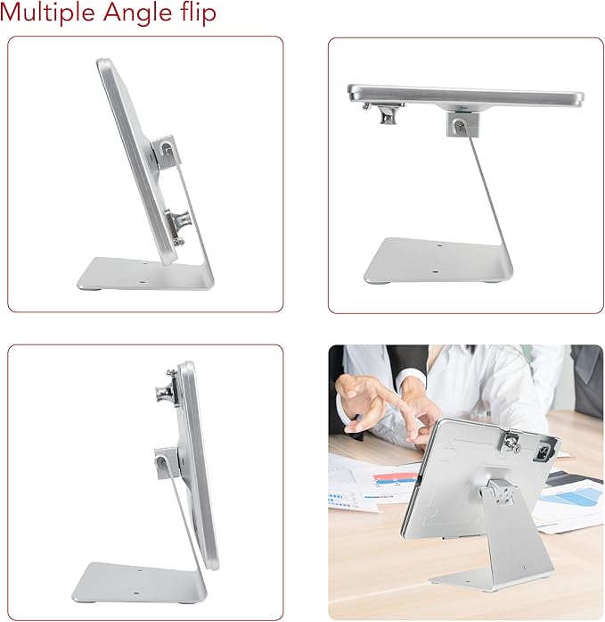 Desktop Anti-Theft Security Kiosk Stand Holder for 2025 iPad 11" (A16) 11th / 2022 iPad 10.9" 10th Gen.,with Lock & Key,Flip &360°Rotating Horizontal or Vertical,Metal(Silver)