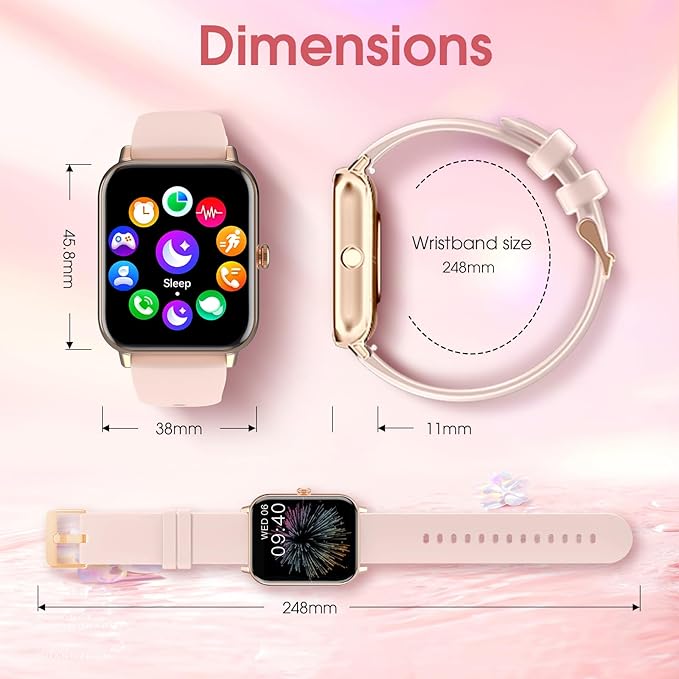 Smart Watch for Women(Answer/Dial Calls) 1.83" HD AI Voice Smartwatch with Fitness/Step Tracker/Heart Rate/Sleep/Stress Monitor, 120+ Sports Modes IP68 Waterproof for iOS/Android, Light Pink