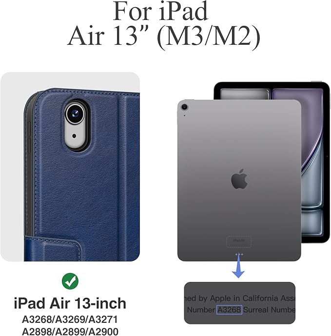 auaua Case for iPad Air 13 inch (M3/M2) 2025/2024, with Pencil Holder and Pocket, Multiple Viewing Angles, Magnetic Closure, Auto Sleep/Wake (Blue)