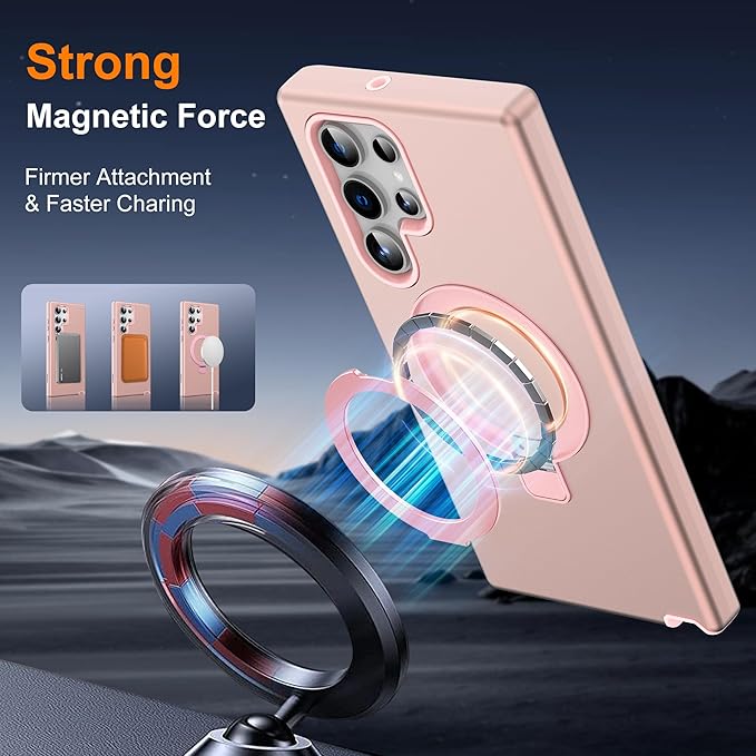 Designed for Samsung Galaxy S23 Ultra Case with Magnetic Ring Stand [Compatible with Mag-Safe][Military Grade Drop Protection][Build in Kickstand] S23 Ultra Phone Case 6.8",Rose Gold