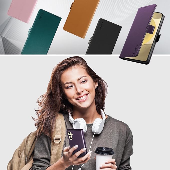 Wallet Flip Case for Samsung Galaxy S25 5G - [RFID Blocking] Luxury PU Leather Card Holder Magnetic Phone Cover with Kickstand,Shockproof Protective Case,Purple