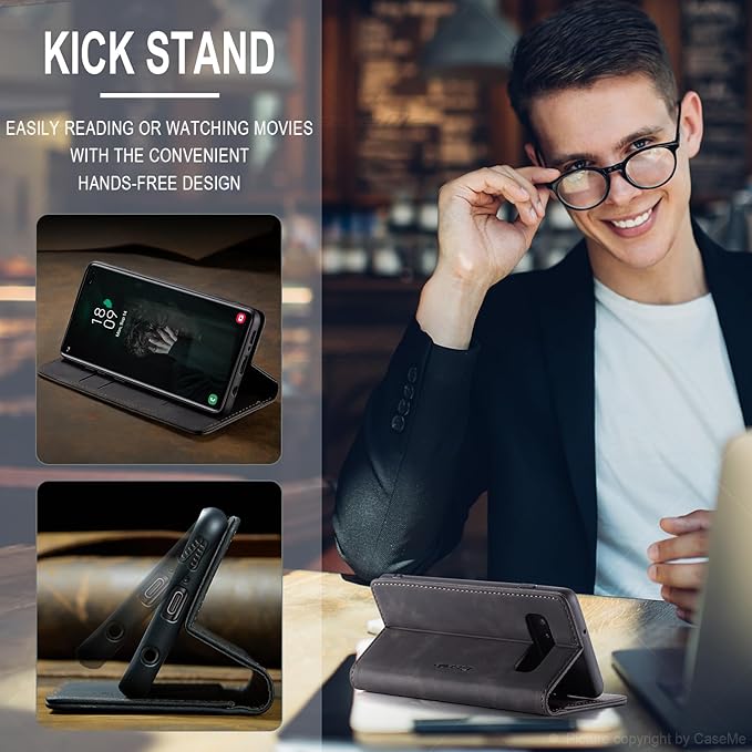 for Samsung Galaxy S10 Plus Case, Flip Wallet Leather Case with Card Holder Magnetic Closure Shockproof Kickstand Protective Phone Cases Cover for Samsung S10 Plus,Black