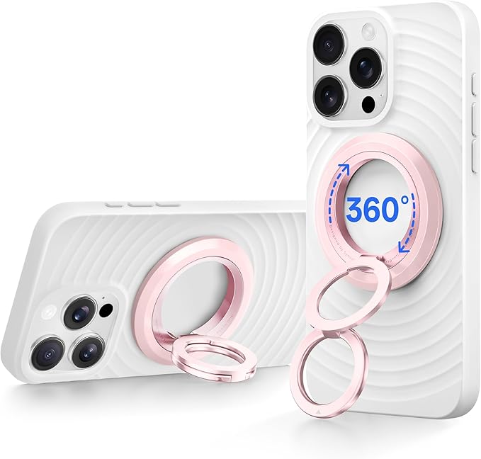 SYNCWIRE Magnetic Phone Ring Holder for MagSafe, 360° Rotation Dual Sided Magnet Grip Cell Phone Ring Stand Finger Kickstand Compatible with iPhone 16 15 14 13 12 Pro Max fits MagSafe - Pink