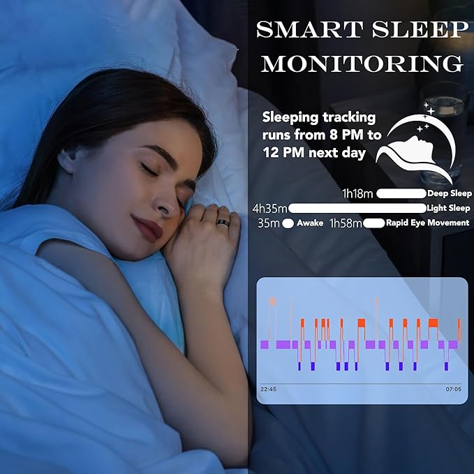 Smart Health Ring for Women Men Fitness Tracker with Heart Rate, Blood Oxygen, Blood Pressure, Sleep Monitoring, Step Counting, IP68 Waterproof for iPhone and Android, No APP Fee, Black 13