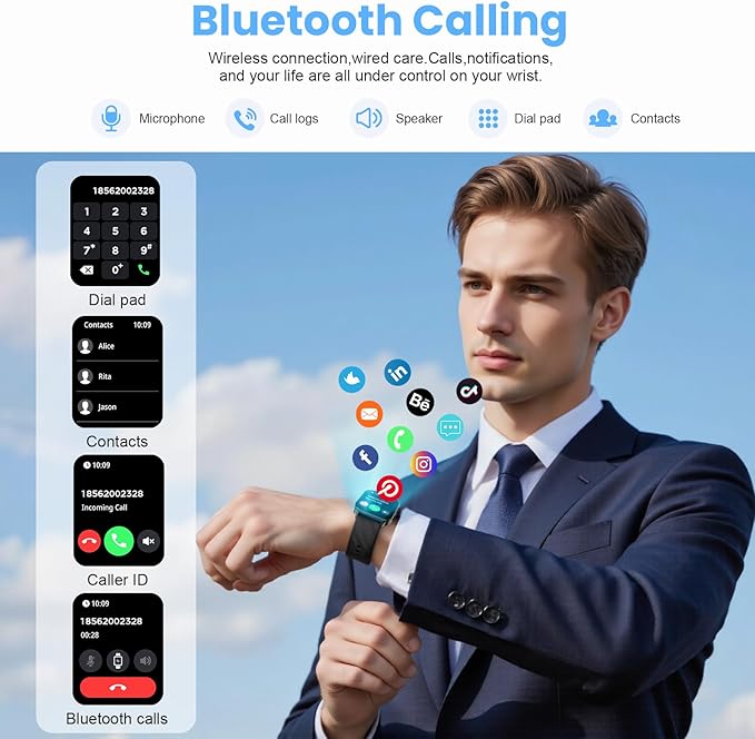 Smart Watch for Men Women Built-in GPS Fitness Tracker, 2.01" HD Touchscreen(Answer/Make Calls), 110+ Sport Modes with Heart Rate/SpO2/Sleep Monitor/, Compass, 1 ATM Waterproof, for Android iOS, Black