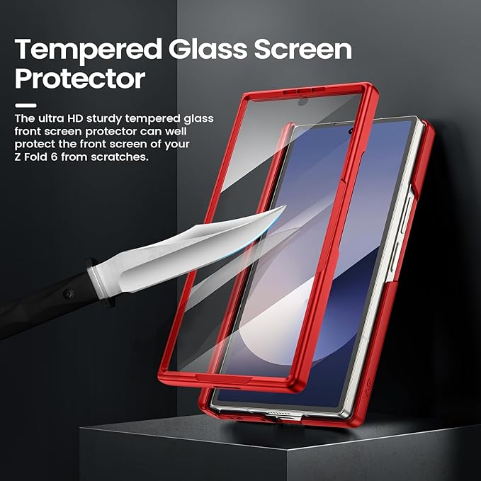 VEGO for Galaxy Z Fold 6 Case with Belt Clip Holster, 360°Ring Magnetic Kickstand & Camera Cover & Front Screen Protector & Hinge Protection Shockproof Cover for Z Fold 6 - Classic Red