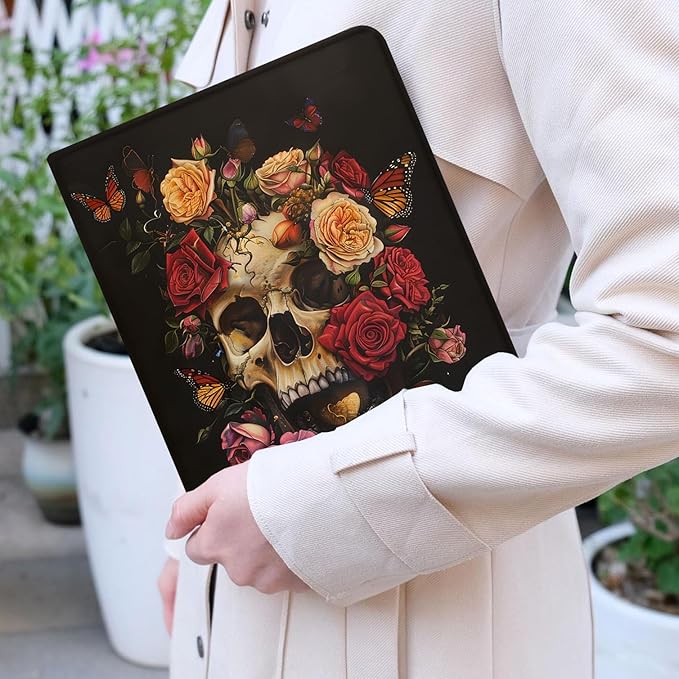 Case for Samsung Galaxy Tab A9+ 11 Inch 2023 Release (SM-X210/X216/X218), Adjustable Stand Auto Wake/Sleep Smart Case for Galaxy Tab A9 Plus Tablet - Butterflies, Roses and Skull