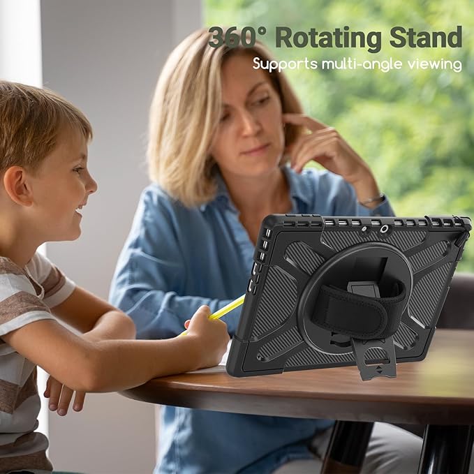 DreamerX for Microsoft Surface Pro 11 10 9 Case 13 inch, Rugged Shockproof Drop Protection Kids Case with 360 Rotating Kickstand Handle Hand Strap Pen Holder, Compatible with Type Cover Keyboard Black