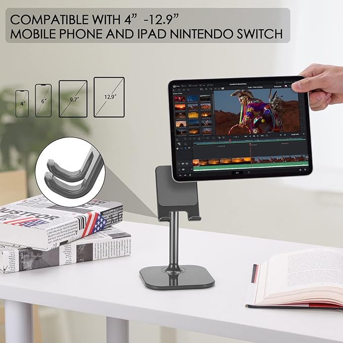 Doboli Cell Phone Stand, Phone Stand for Desk, Phone Holder Stand Compatible with iPhone and All Mobile Phones Tablet, Gifts for Adults Women Men Mom Wife, Space Gray