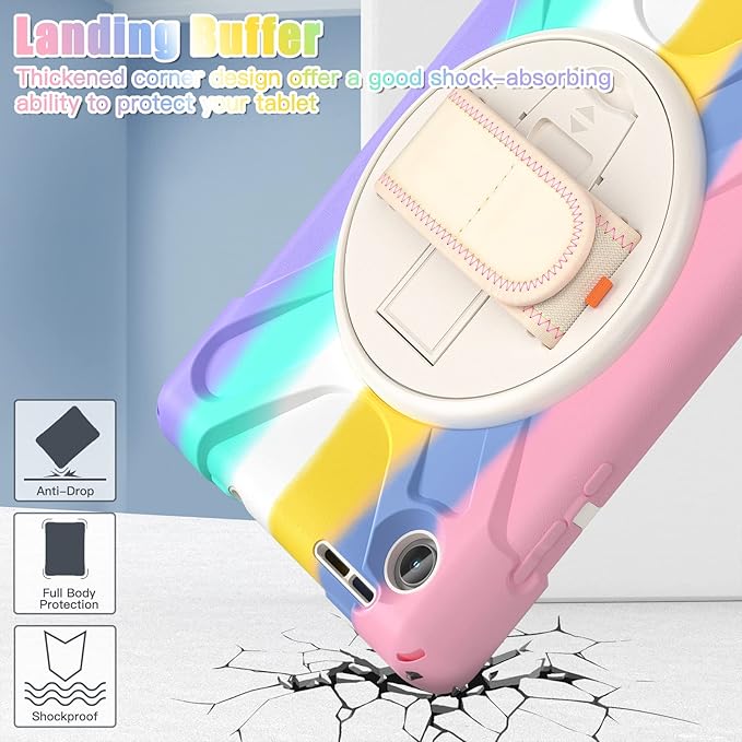 TSQQST for Lenovo Tab M8 Case 4th Gen (TB-300FU/TB301XU) 2023 2024 for Kids Girls | Flexible Silicone TPU Shockproof Anti-Scratch Cute Case with Stand&Hand Strap for Lenovo M8 Tablet | Colorful Pink