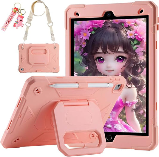 for iPad 10.2 inch Shockproof Case with 360 Rotating Grip Magic Stand, Pen Slot/Keychain/Carrying Shoulder Strap,Case for iPad 9th/8th/7th Gen