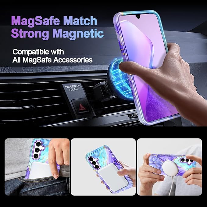 Casetego for Galaxy A16 5G Case,Compatible with MagSafe,[Military Grade Drop Test] Full Body Protection Slim Shockproof Rugged Marble Women Case for Samsung Galaxy A16 5G 6.7 inch,Cobalt Violet