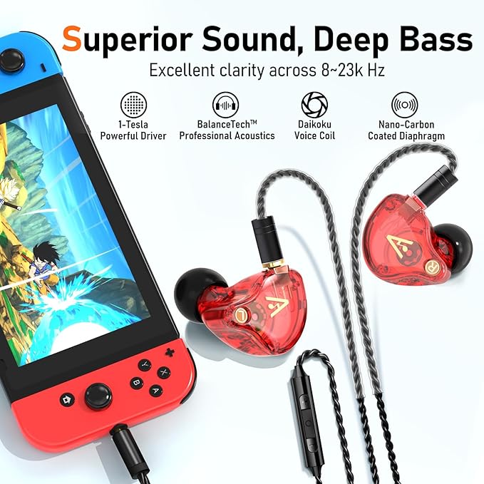 Vibes 202M Wired Earbuds - HiFi in Ear Monitor Headphones - Noise-Isolating Ear Buds w/ Mic - Clear Sound, Deep Bass & Comfort-Fit Gaming Earphones - MMCX to 3.5mm & Silver Plated Cord, Carrying Case