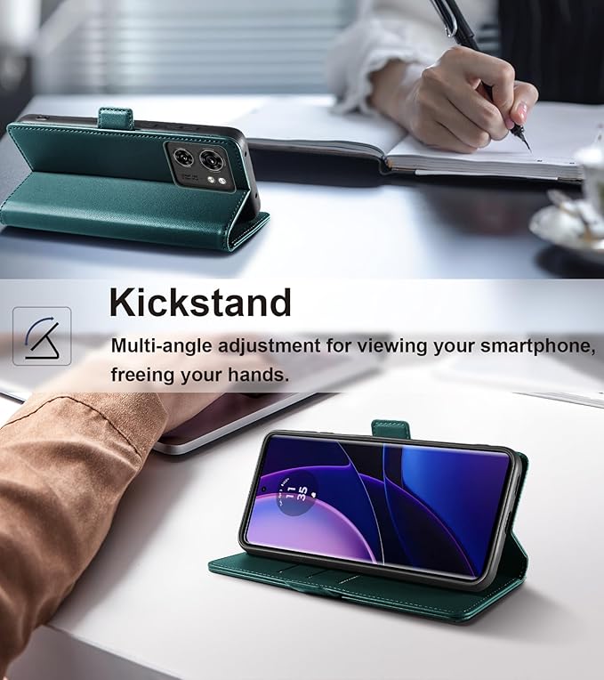 Wallet Flip Case for Motorola Edge (2023) - [RFID Blocking] Luxury PU Leather Card Holder Magnetic Phone Cover with Kickstand,Shockproof Protective Case,Green