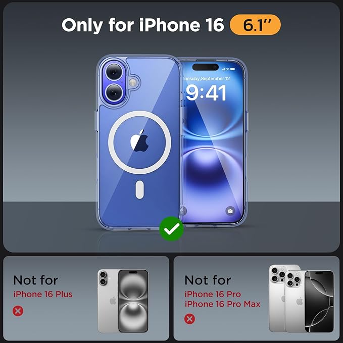 Miracase Magnetic Series for iPhone 16 Case [Compatible with MagSafe] [with 2X Screen Protectors] Military-Grade Protection, Anti-Fingerprint, Slim Phone Case for iPhone 16 6.1 inch - Crystal Clear