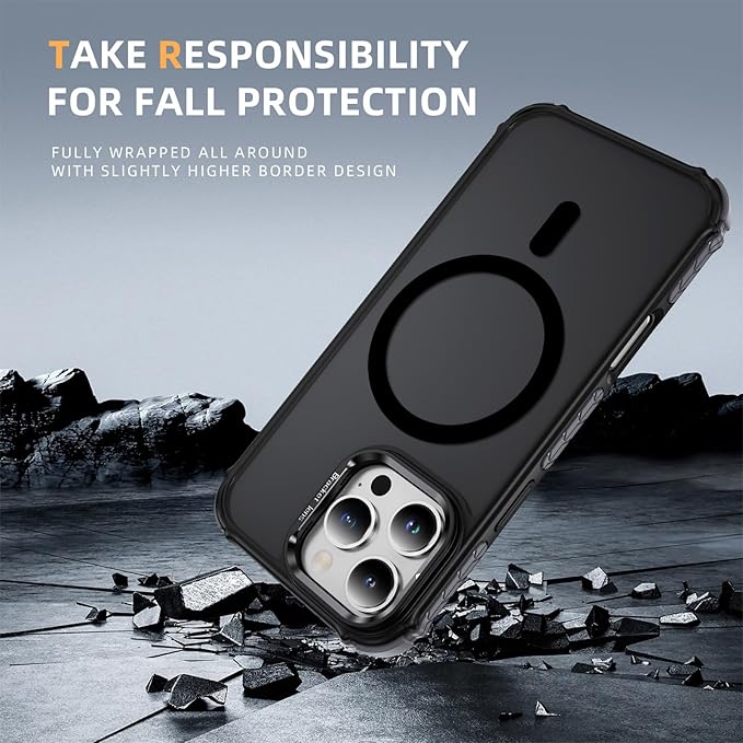 Magnetic for iPhone 16 Pro Case Black with MagSafe Wireless Charging Heavy Duty Military-Grade Shockproof Protection Adjustable Kickstand Slim Matte Anti-Fingerprint Cover Men Women