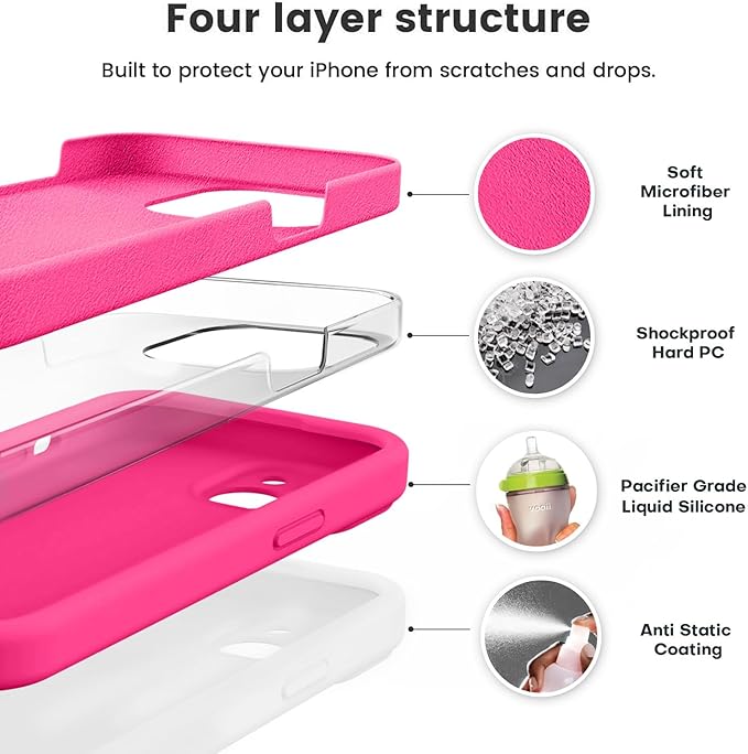 Vooii Compatible with iPhone 13 Case, Liquid Silicone Upgrade [Camera Protection] [Soft Anti-Scratch Microfiber Lining] Shockproof Phone Case for iPhone 13 6.1 inch - Hot Pink