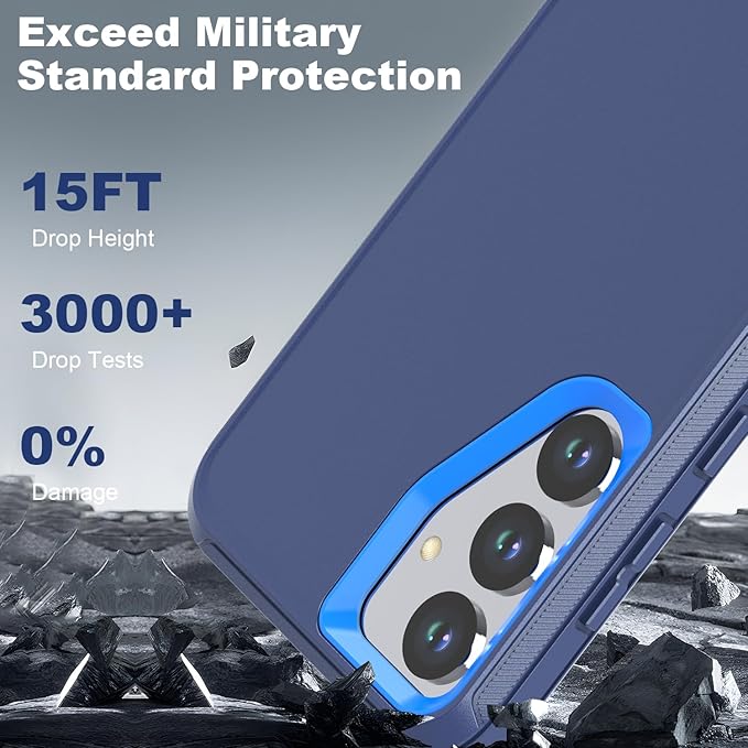 Designed for Samsung Galaxy S24 Plus/S25 Plus Case [with Privacy Screen Protector] 3-Layer Full Body Protection Rugged Shockproof Heavy Duty Phone Case Cover, Navy Blue