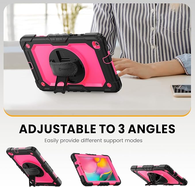 Timecity Case Compatible with Galaxy Tab A 8.0" 2019 SM-T290/T295/T297, with Built-in Screen Protector&360 Degree Swivel Stand&Hand Strap&Shoulder Strap Protective Case for Tab A 8.0 2019-Rose