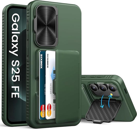 for Samsung Galaxy S25 FE Case Wallet with Stand, Built-in Card Holder & Camera Cover, Military Grade Drop Protection Shockproof Rugged Protective Wallet Phone Case for S25 FE 2025, Green