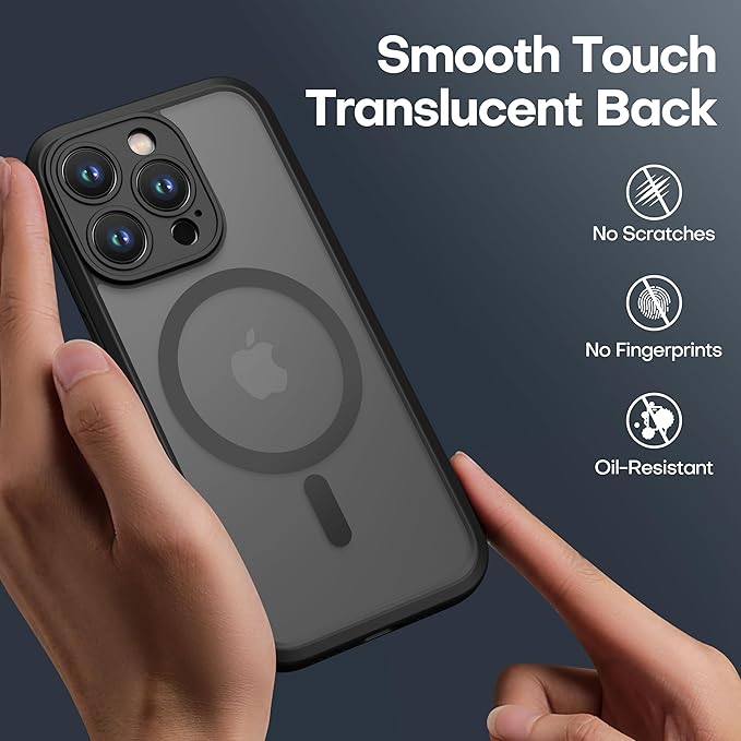 ImpactStrong Magnetic Guard Designed for iPhone 15 Pro Max Case [Camera Protection] [Military Grade Drop Tested] [Compatible with MagSafe] Slim Translucent Matte Phone Case (6.7") - Black