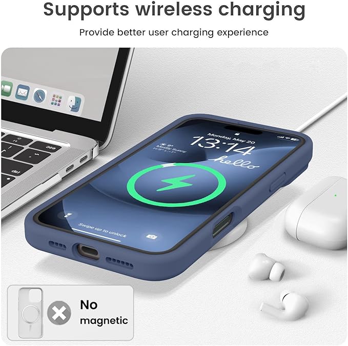 Vooii Compatible with iPhone 16 Pro Case, Liquid Silicone Upgrade [Camera Protection] [Soft Anti-Scratch Microfiber Lining] Shockproof Phone Case for iPhone 16 Pro 6.3 inch - Navy Blue