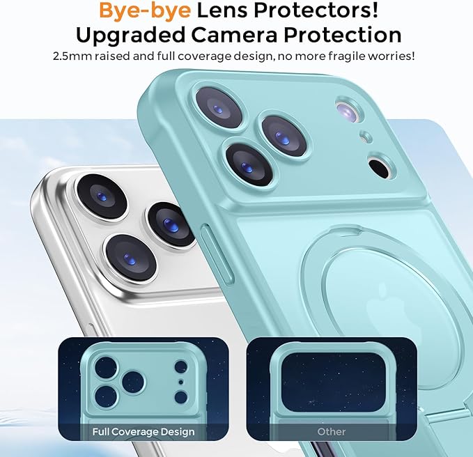 MOCCA Compatible with iPhone 17 Pro Case with Magnetic Invisible Stand [Full Camera Protection] [Compatible with Magsafe] Military Drop Shockproof Translucent Matte Phone Case Cover 6.3",Blue