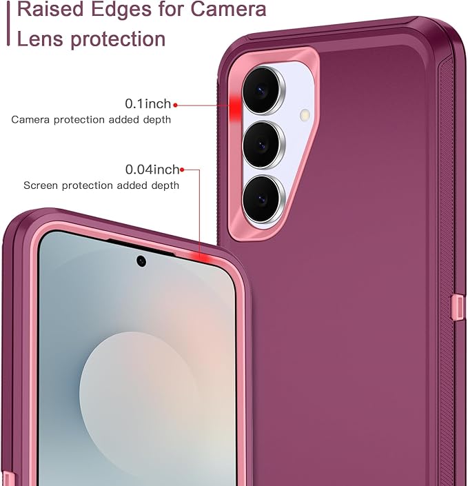 for Samsung Galaxy S25 FE Case Heavy Duty Protective Shockproof Dropproof 3-Layer Full Body Protection [Without Screen Protector] Tough Rugged Case for Galaxy S25 FE,Purple/Pink
