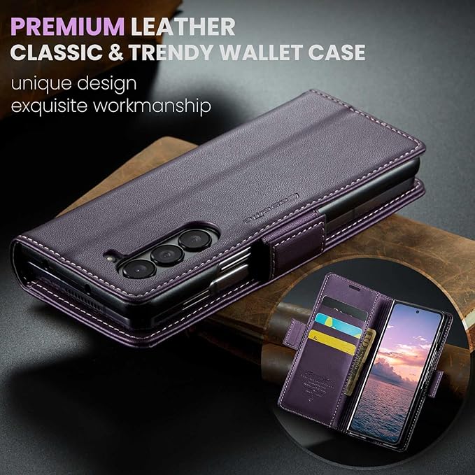 for Samsung Galaxy Z Fold 6 Case, Premium PU Leather Wallet Case Flip Cover with [RFID Blocking][Card Holder][Stand Function] Shockproof Protective for Samsung Galaxy Z Fold 6, Purple