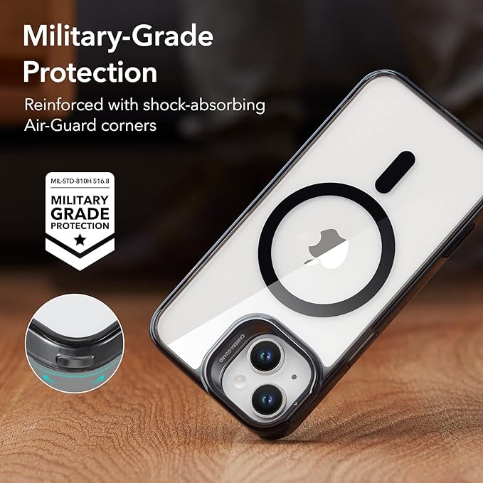 ESR for iPhone 13 Case/iPhone 14 Case, Compatible with MagSafe, Built-in Camera Ring Stand, Military-Grade Protection, Magnetic Phone Case for iPhone 13/14, Classic Series, Clear Black