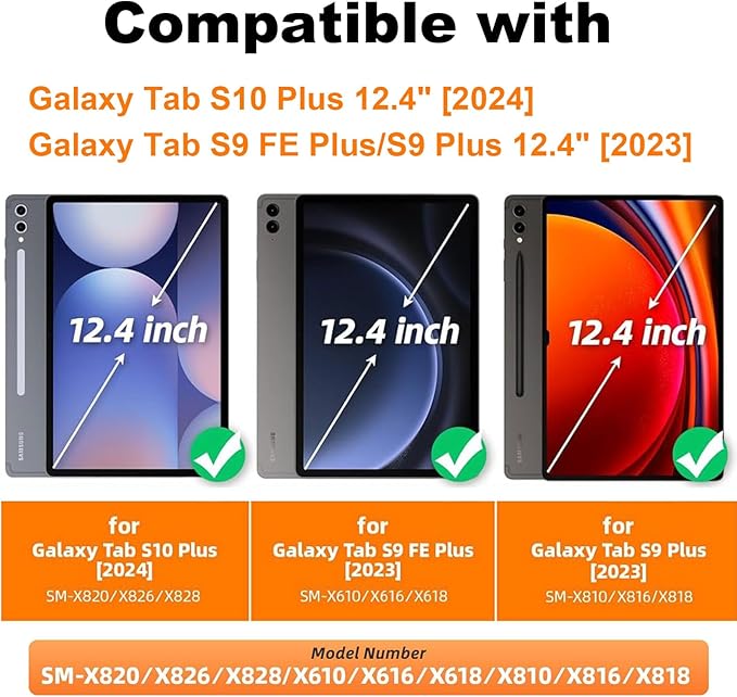 Case for Samsung Galaxy Tab S10 Plus/ S9 FE Plus/ S9 Plus 5G Tablet 12.4'', Slim PU Leather Stand Cover with Auto Wake/Sleep, Multi-Angle Viewing & Shockproof, Peach Blossoms