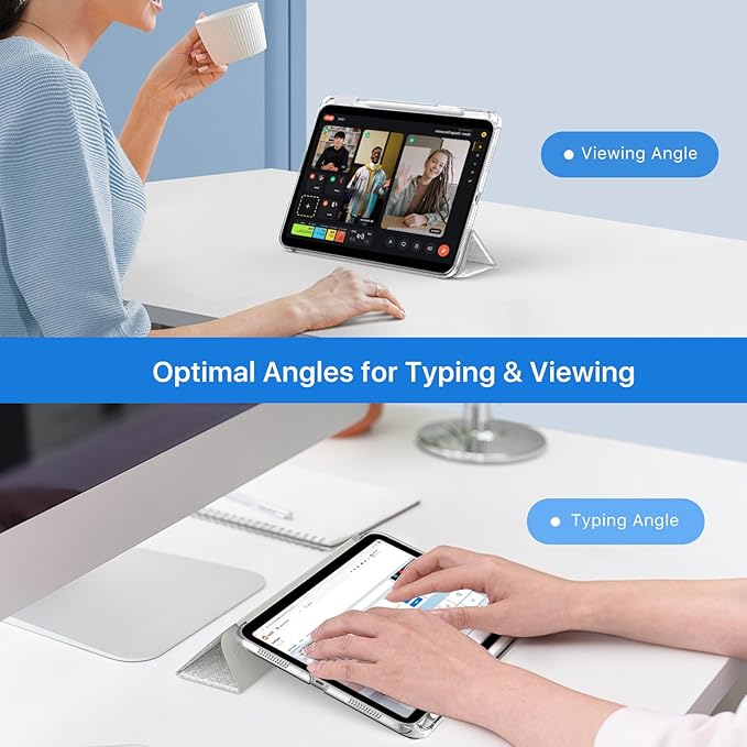 MoKo for iPad (A16) 11th Generation Case 11 Inch 2025, iPad 10th Gen Case 10.9 Inch 2022 with Pencil Holder, Slim Light Trifold Protective Cover with Hard PC Transparent Back Shell, Sparkling Silver