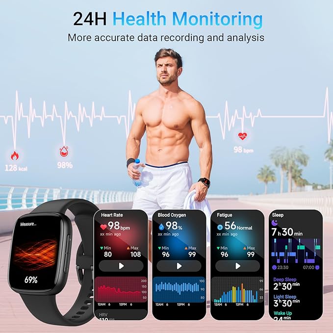 Tensky Smart Watch for Men/Women Android & iPhone, AI Voice, 1.85" AMOLED Screen Fitness Tracker with Bluetooth Call, 3ATM Waterproof Heart Rate/Sleep/SpO2 Monitor, Pedometer, 100+ Sport Modes
