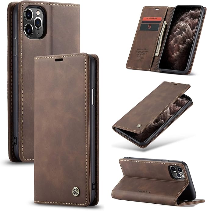 for iPhone 11 Pro 5.8-Inch Case, Flip Wallet Leather Case with Card Holder Magnetic Closure Shockproof Kickstand Protective Phone Cases Cover for iPhone 11 Pro, Coffee